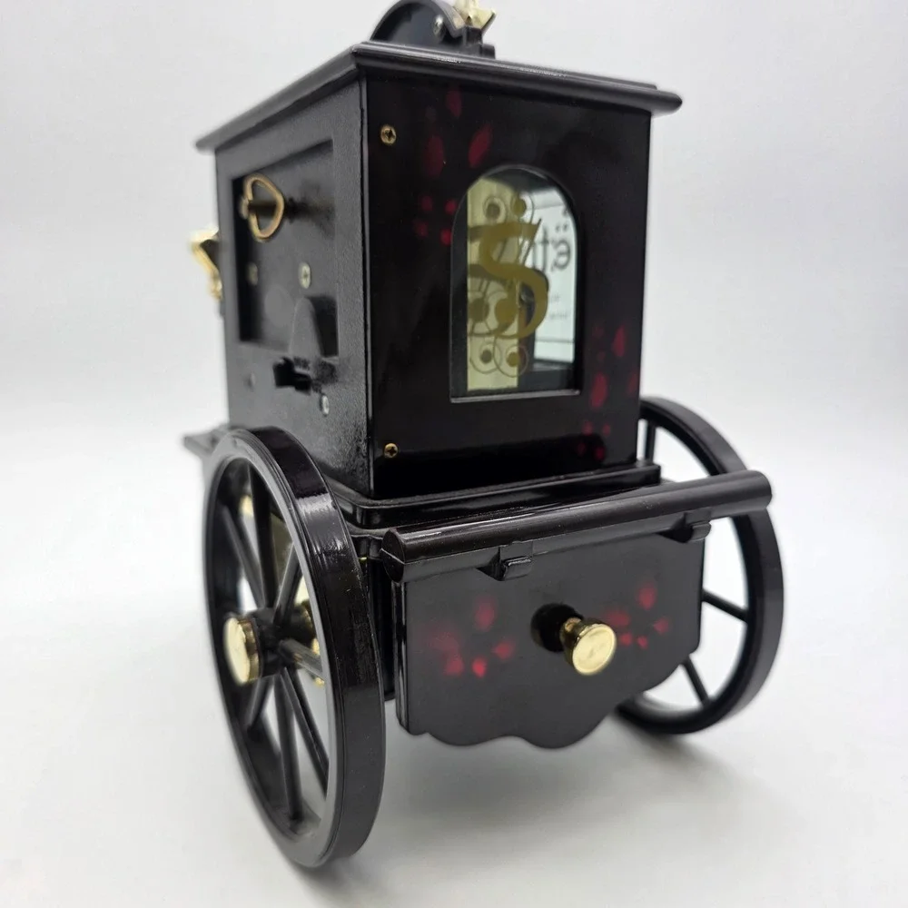 Pierrot Stranger Organ Music Box Vintage Carriage Jewelry Box Black Red 8.5in
